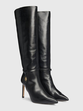 BOSS Hugo Black Leather Tall Heeled Janet Boots NIB